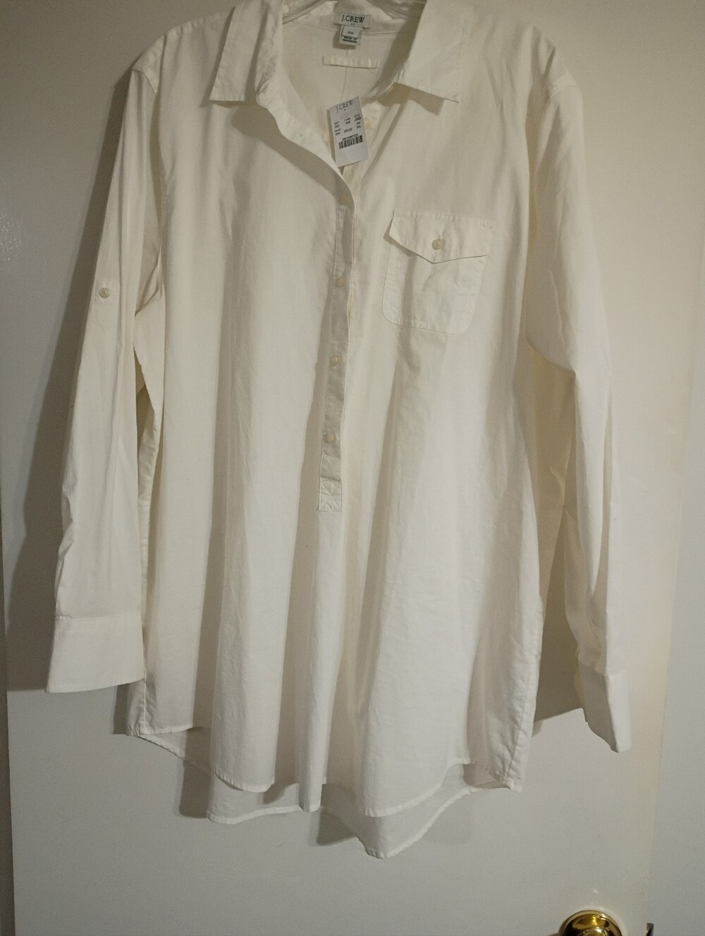J. Crew White Long-Sleeve Button-Down Popover Shirt Tunic Size XXL New